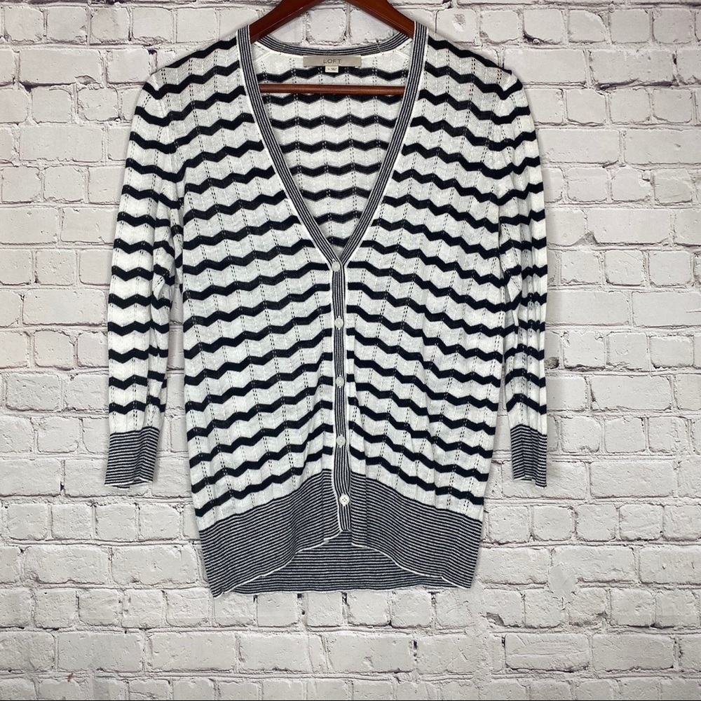 The Loft Black + White Chevron Cardigan Small